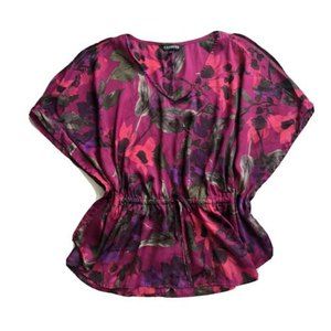 Express XS Blouse Dolman Slit Sleeves Drawstring Waist Floral Multicolor Cold
